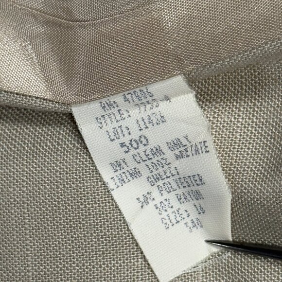 Vintage Oleg Cassini Skirt Suit Set Beige Navy Trim Pencil Straight Size 16 - Picture 16 of 16